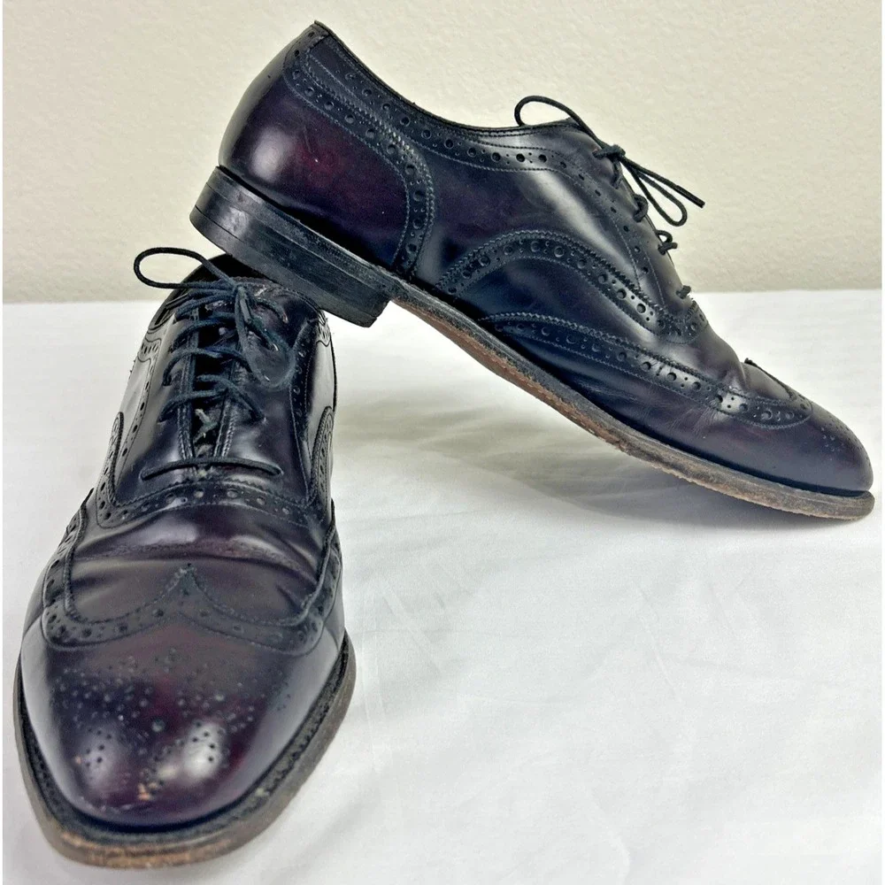 Johnston‎ & Murphy Heritage Oxford Shoes Mens 9.5 C Burgundy Wingtip USA Preppy
